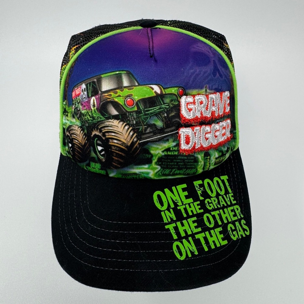 Monster Jam Grave Digger Trucker Hat Cap One Foot In The Grave Black Green 2019